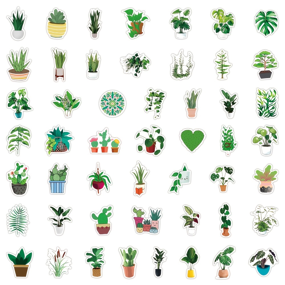 100PCS Green Plant Stickers,Potted Plant Floral Decals Stickers for Laptop  Water Bottles Phone Computer Decal-QQ510637638