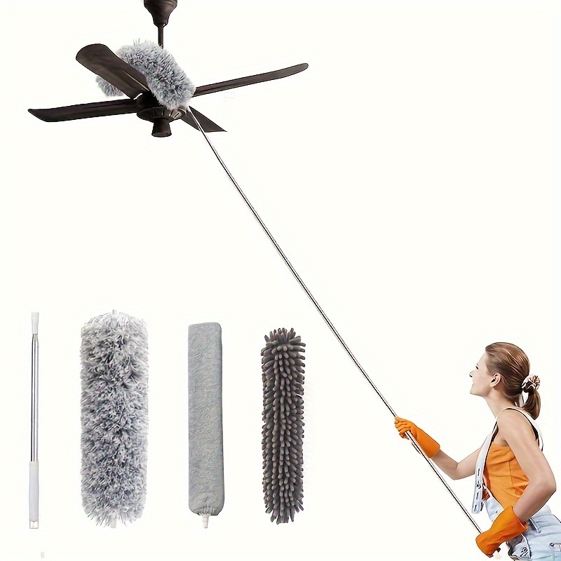 Plumeros para limpieza, limpiador de polvo retráctil de microfibra con  poste de extensión de 30 a 100 pulgadas, kit de plumero de plumas de mango