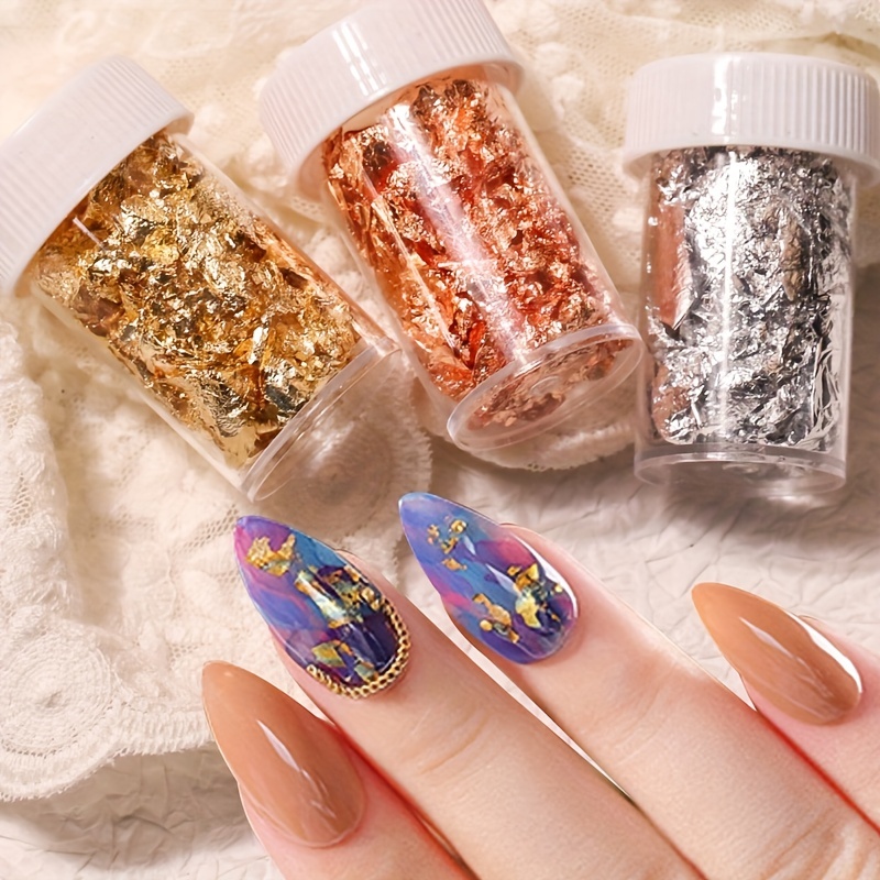 

3 Bottles Nail Art Glitter Sheets, Assorted Colors, Decorative Nail Stickers For Diy Nail Art