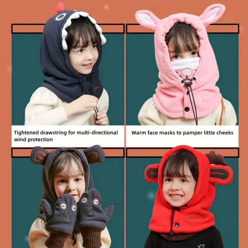 2-in-1 Children Warm Hat Kid Baby Girls Boys Hooded Scarf Hat