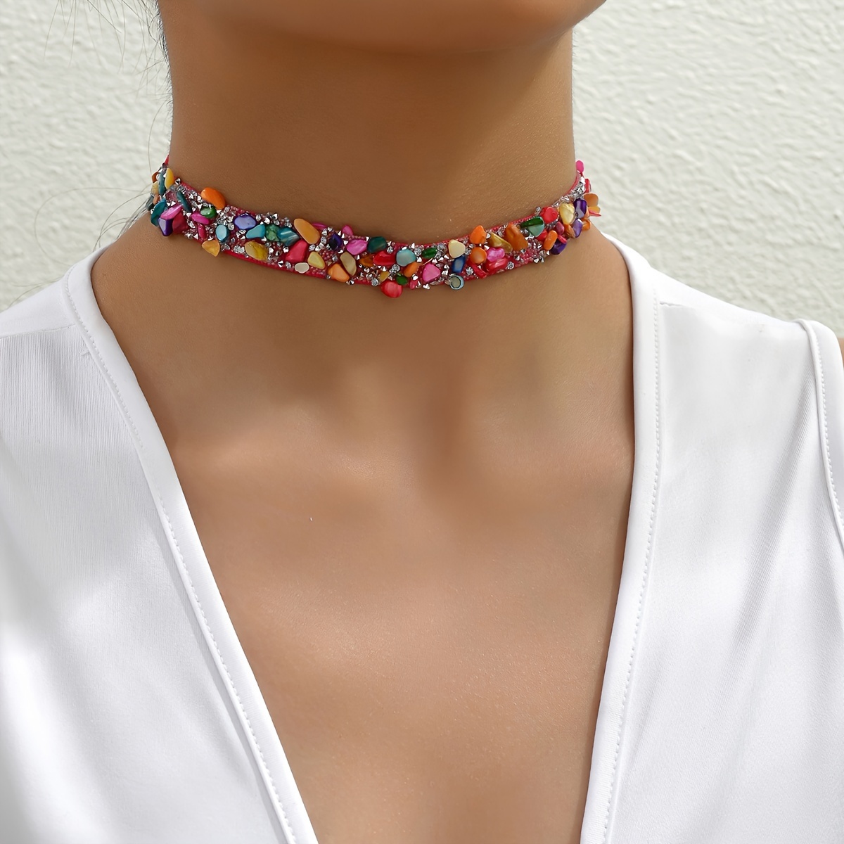 

-chic Gemstone & Shell Choker Necklace - Parties & Vacations