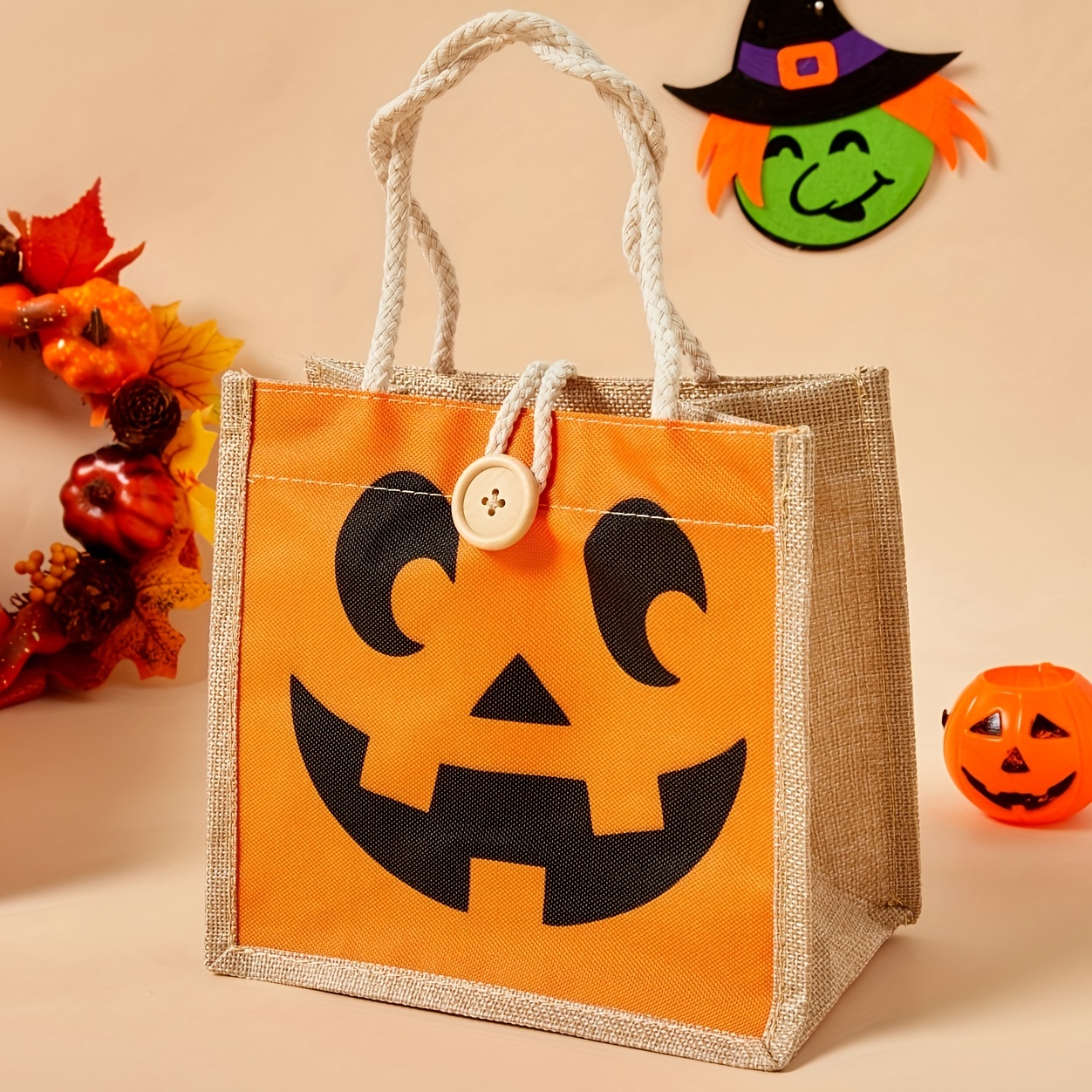 Halloween Gift Bag,Shopper Bagpumpkin pattern Preppy Canvas Bag