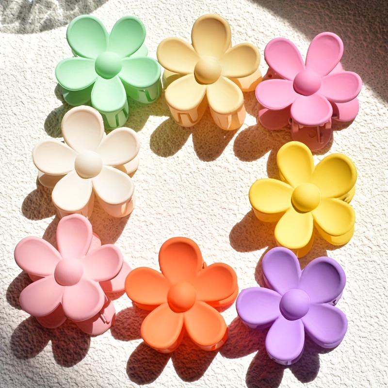 

8pcs Flower Decor Cute Jaw Clips, Matte Solid Color Hair Claw Clips, Strong Hold Non-slip Hair Barrettes Jaw Clamps Headwear Accessories