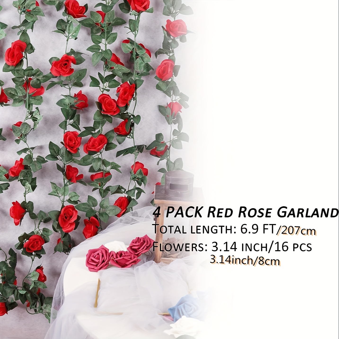 4 Pezzi Ghirlanda Rose Artificiali Decorare, Ghirlanda Rose Finte