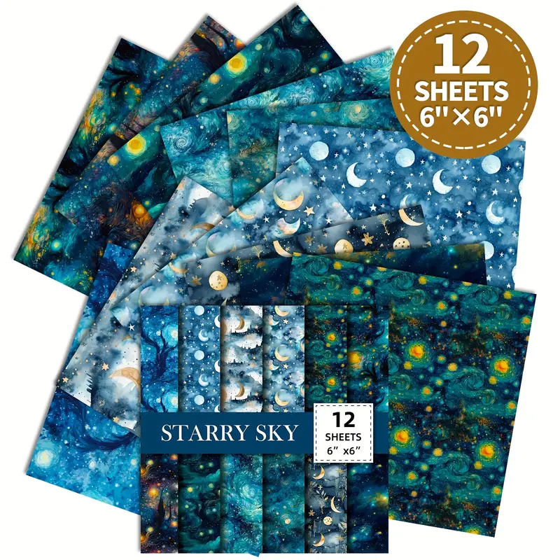 12枚の6インチの青い星空シリーズの素材パック、スクラップブック、カード作り、背景紙、ファンタジースターリースカイパターンペーパー  美術・工芸・裁縫 Temu Japan
