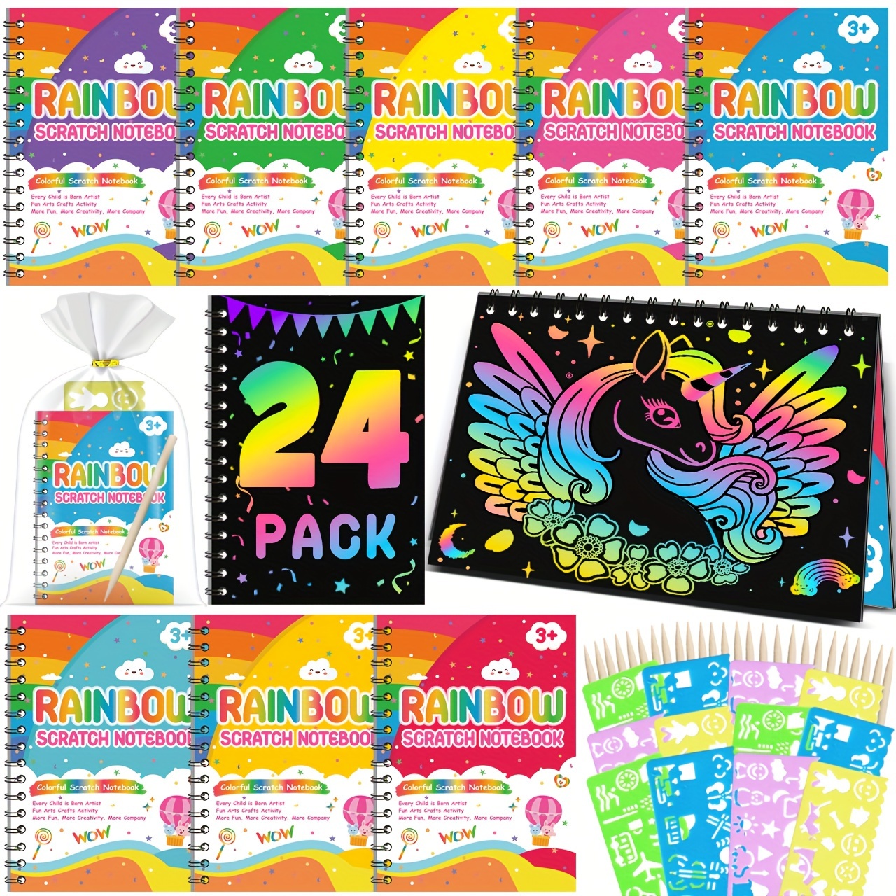  pigipigi Rainbow Scratch Notebook for Kids - 10 Pack