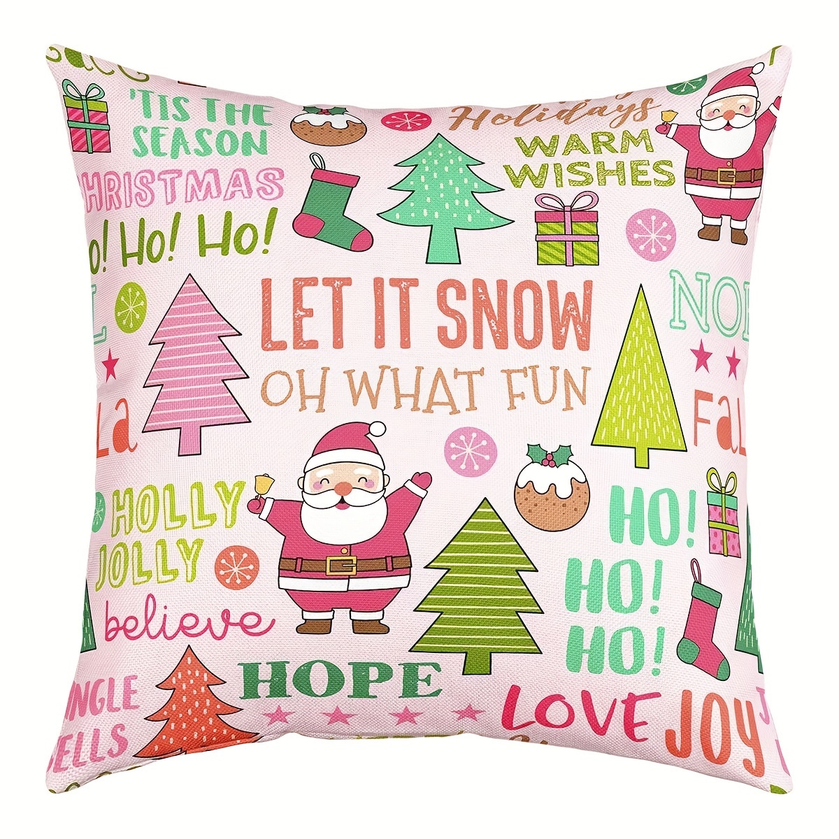 Housse de coussin Rose Sapin de Noel Dessin Illustration Mignon