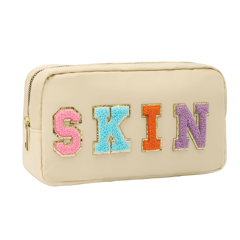  4 Pcs Nylon Cosmetic Bag Chenille Letter Cosmetic