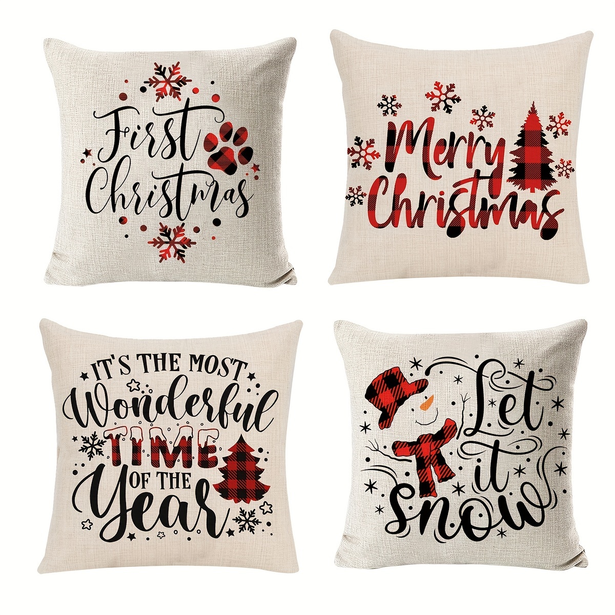 4pcs/set Christmas Linen Blend Throw Pillow Case, Square Cushion Case,  Decorative Pillow Cover For Living Room Bedroom Couch Sofa, Home Decor Room  Dec