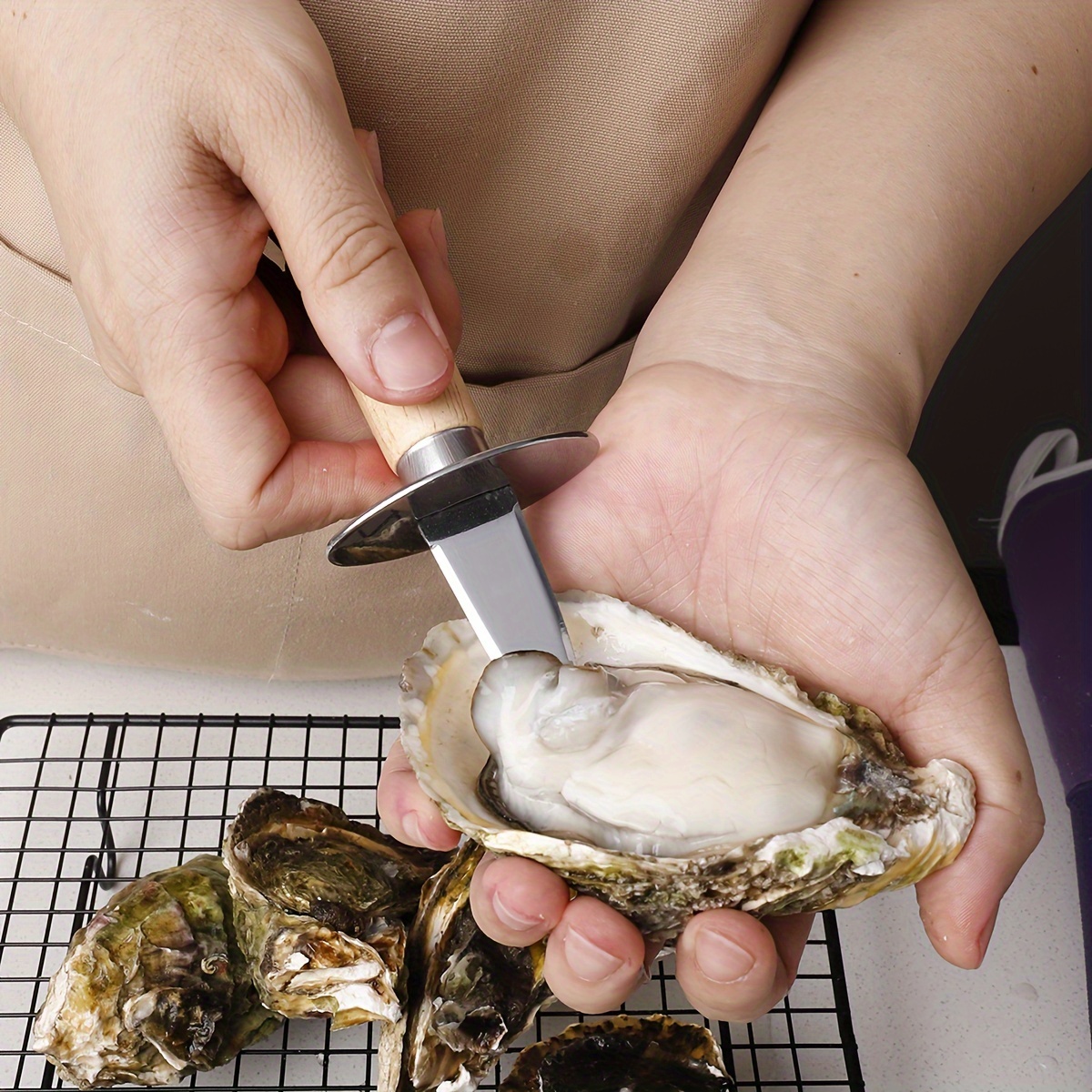 1 pc couteau à écailler les huîtres avec des gants résistants aux