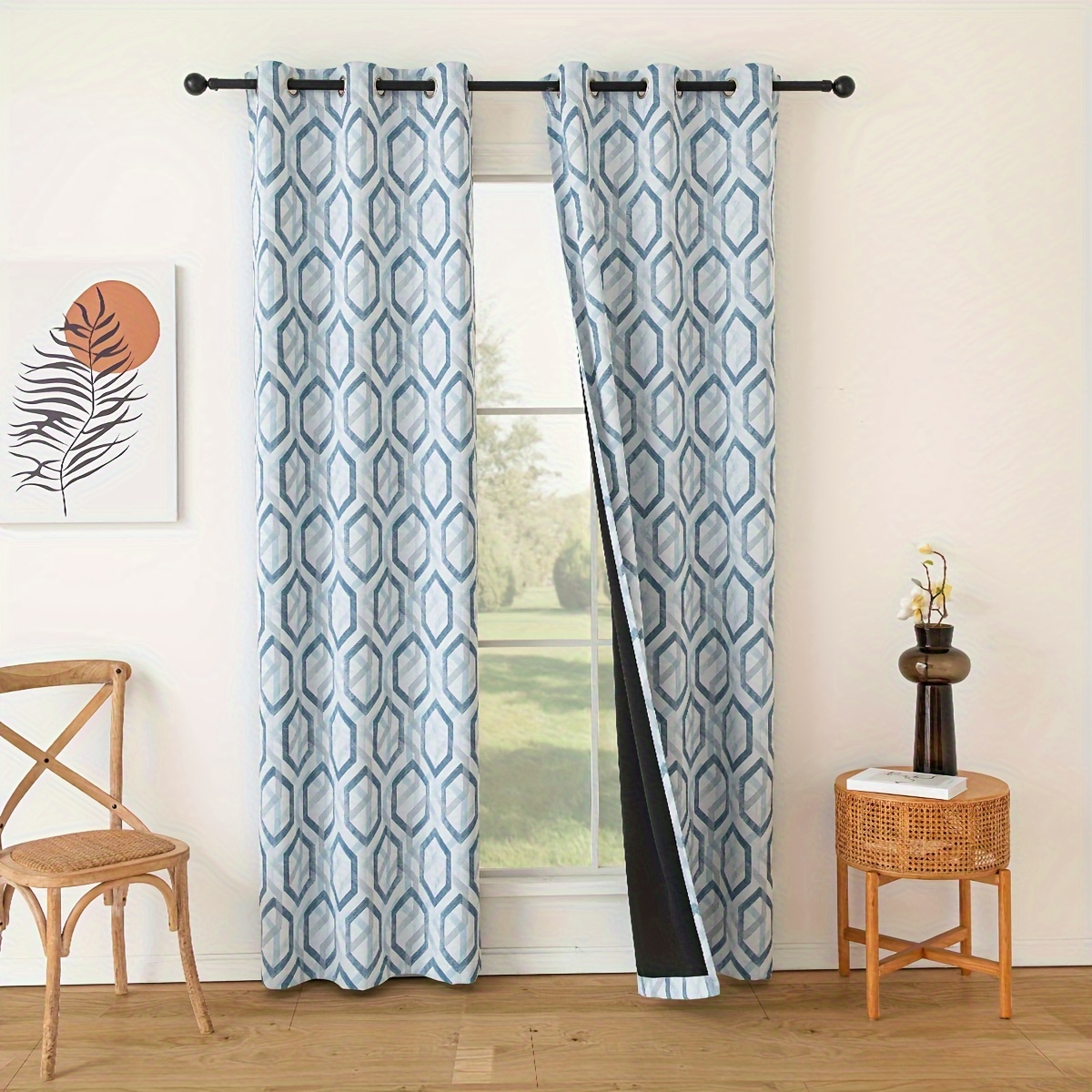 

2pcs Geometric Pattern Insulated Sunscreen Curtains Suitable For Bedroom Living Room Balcony Office Home Decor