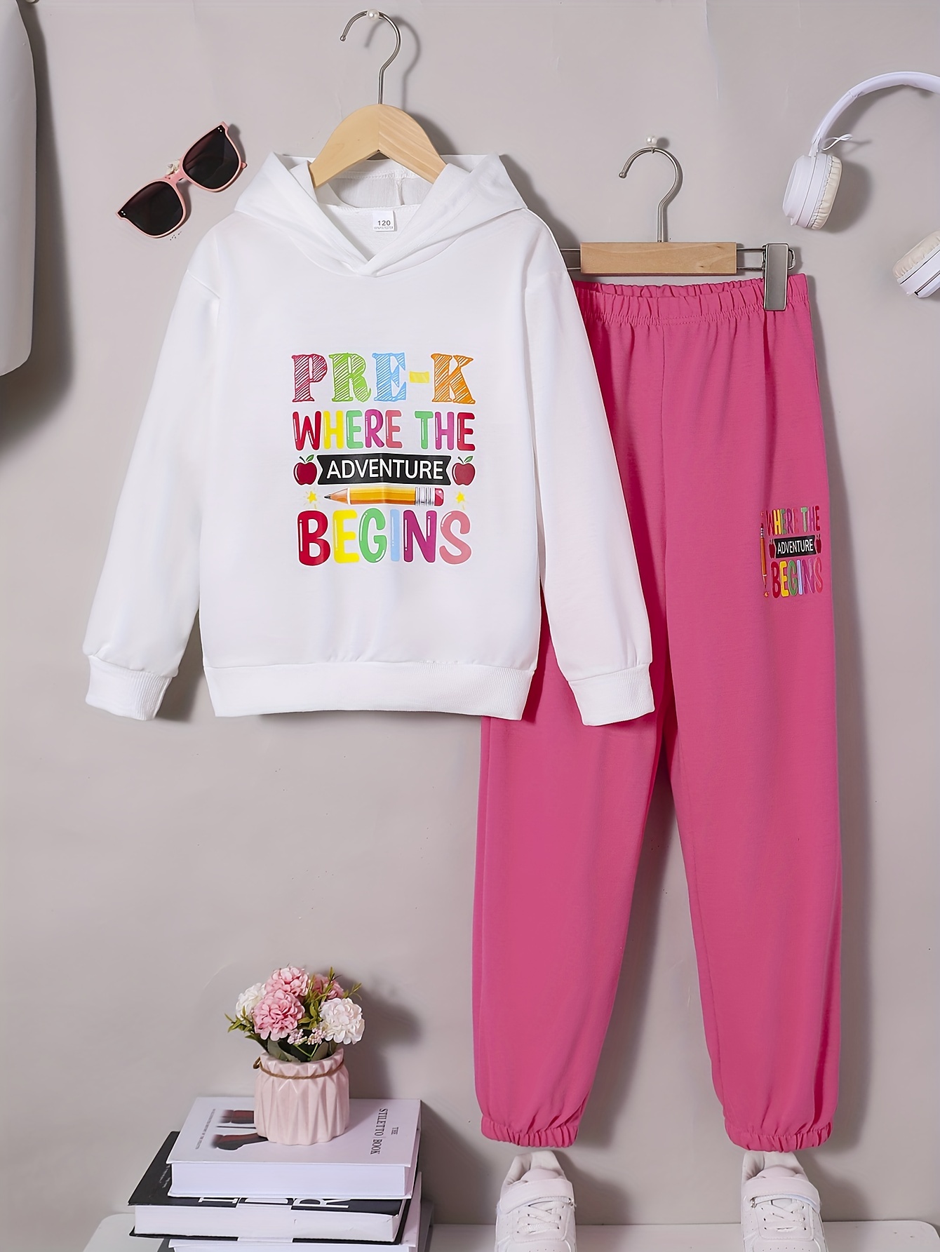 Ensemble 2 Pi ces Pour Filles Sweat Capuche Imprim Lettres Arc