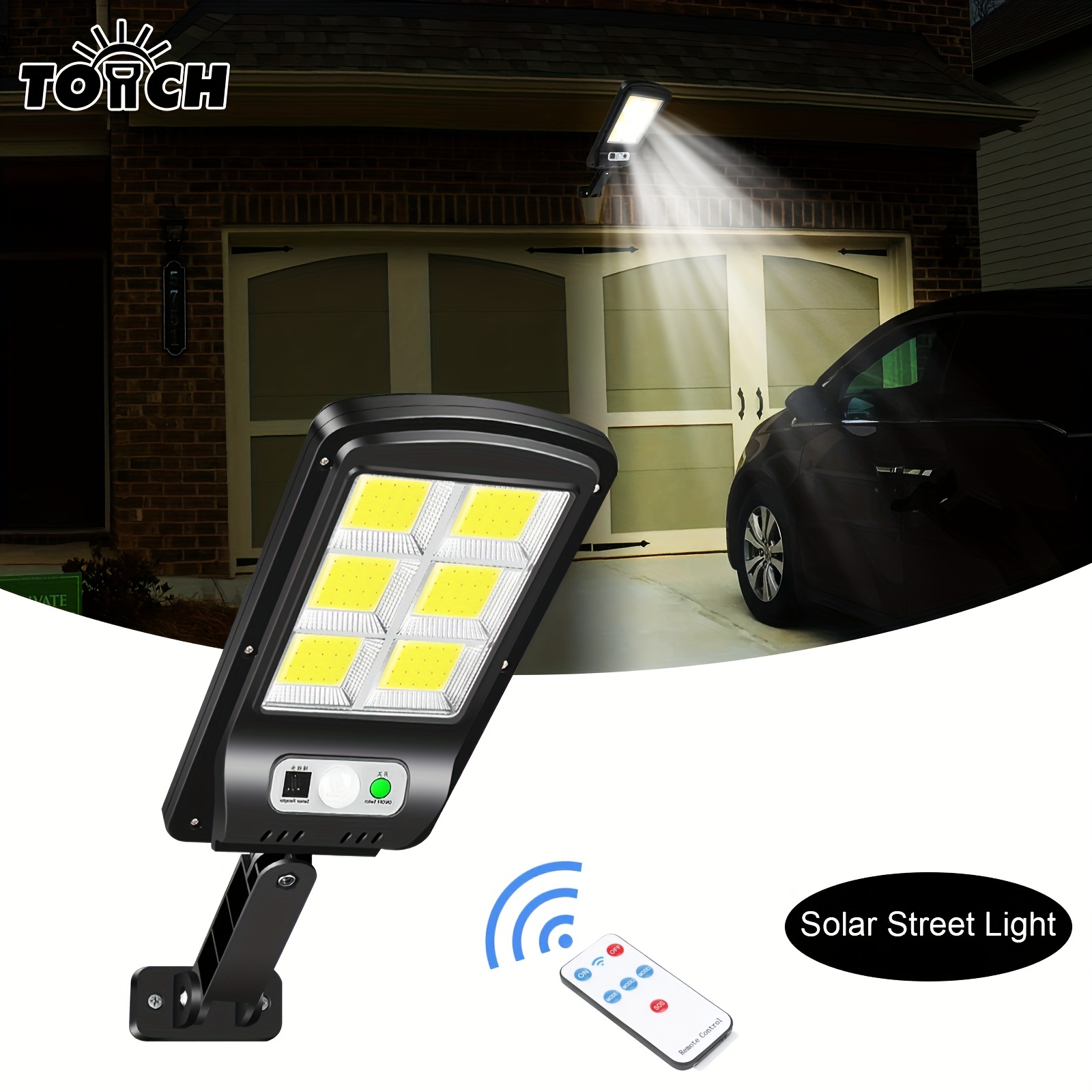 

Solar Street Lights Outdoor With Motion Sensor - Waterproof Led Security Wall Light For Porch And Garden - 3 Lighting Modes And Remote Control Included