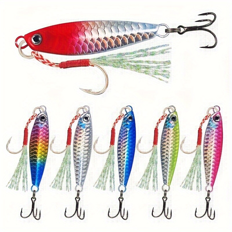 

6pcs Fishing Jigs With3d Eyes, Metal Fishing Spoons, Long Casting Hard Bait Wit Treble Hook For Freshwater Saltwater
