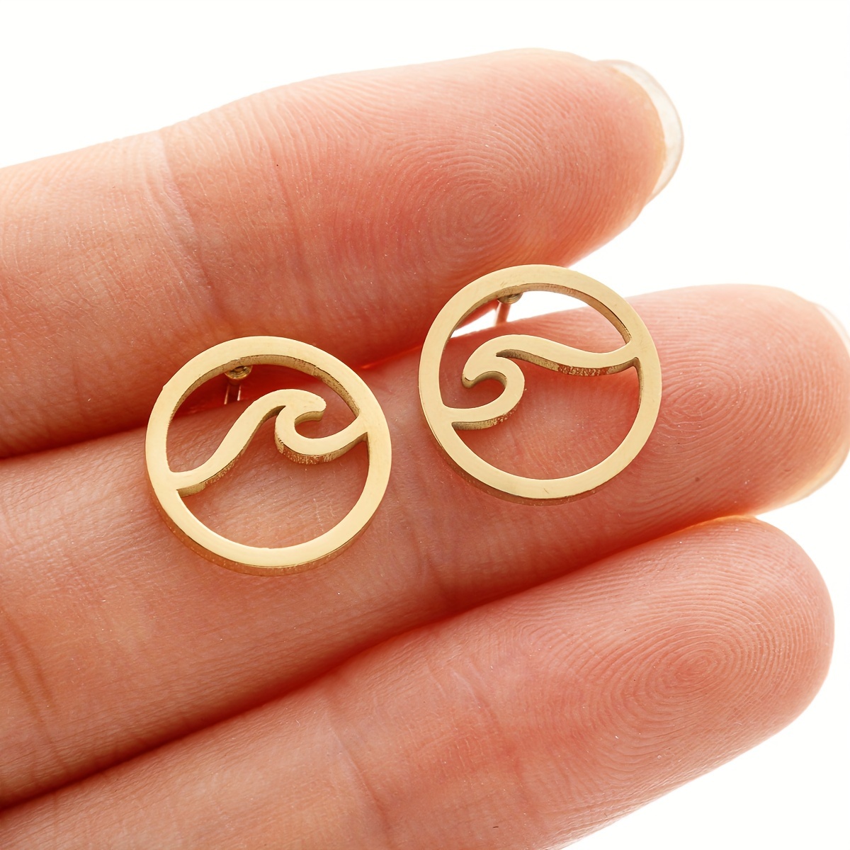 Simple Stainless Steel Sea Wave Round Earrings Geometric - Temu Portugal