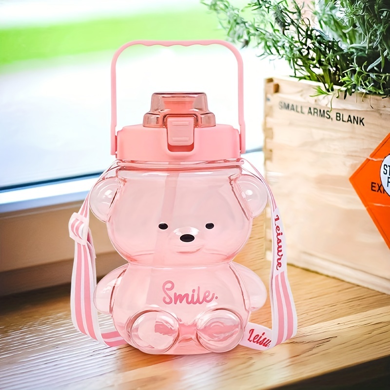 Cute Bear Water Bottle With Adjustable Shoulder Strap & Straw - Creative  Portable Water Bottle For Outdoor Camping - Temu