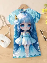 cute 3d girl graphic short sleeve dress comfy casual dresses for summer gift details 0