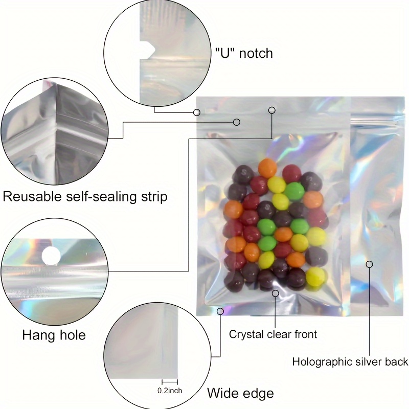 100pcs Clear Ziplock Bags, Resealable Sample Bags, Small Plastic Bag with Hanging Hole, Reusable Zip Pouches for Sample Packaging, Retail, Food and