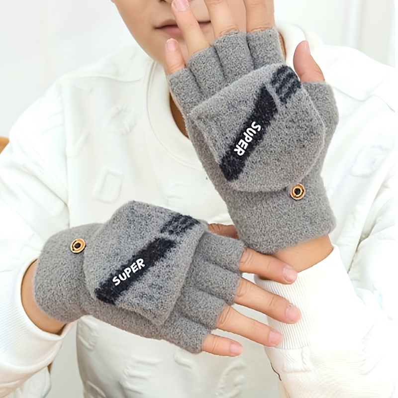 Guantes Cálidos Invierno Hombre, Prueba Frío, Lana Húmeda, Medio Dedo  Expuesto, Medio Dedo Grueso, Guantes Tapa Abatible Hombre Estudiantes -  Joyería Accesorios - Temu