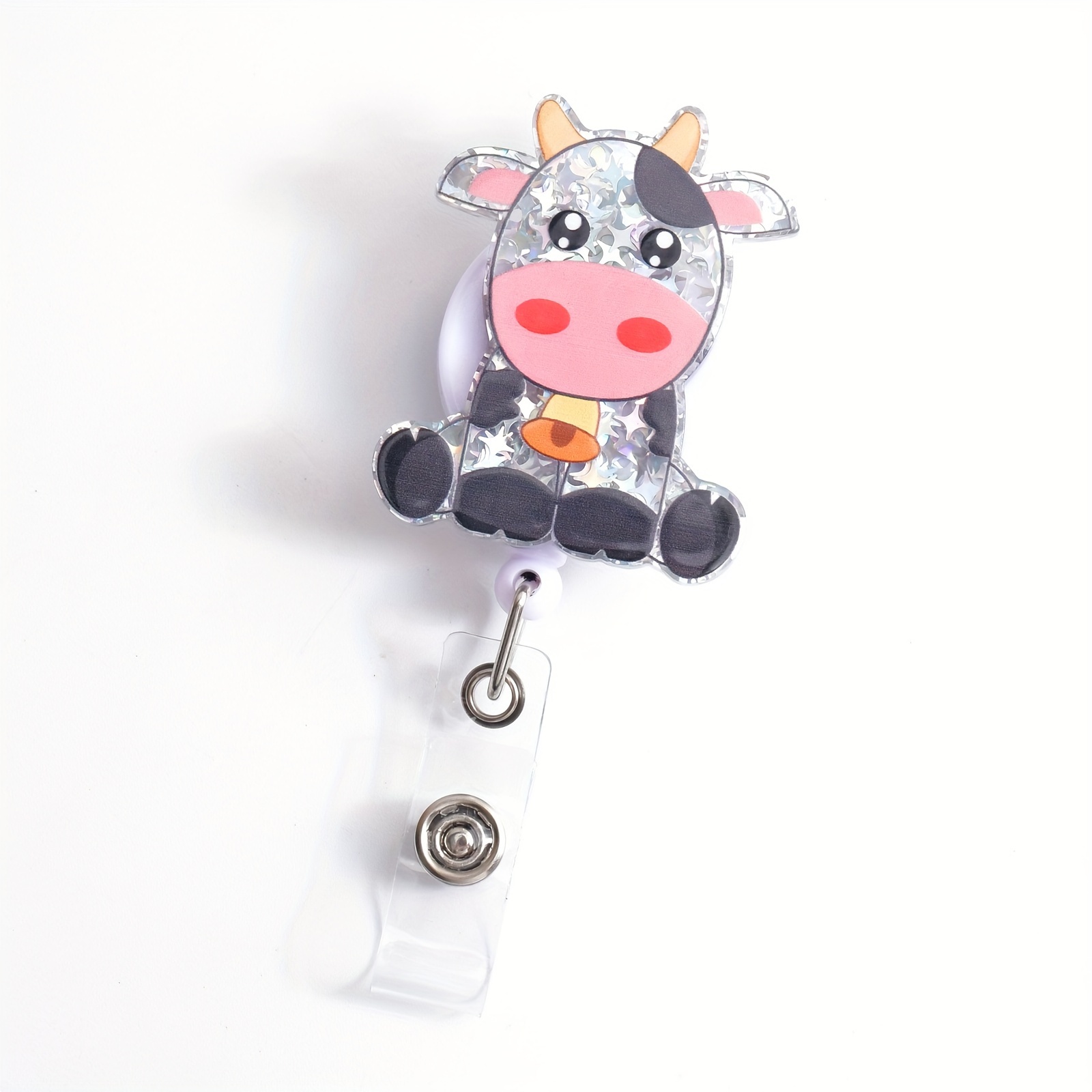 1pc Cute Cow Badge Reel with Clip Cute Acrylic Badge Clip, Funny ID Card  Badge Holder, Retractable for Nurses Office Teacher