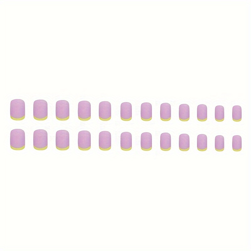 24pcs matte short square fake nails taro purple press on nails with yellow french tips elegant false nails for women girls details 4