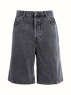 solid color straight short denim pants slash pockets closure button short denim trousers womens denim jeans clothing