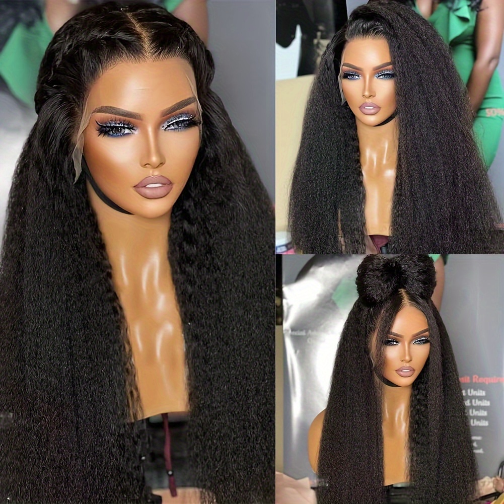 13x6 Yaki Straight Lace Front Wigs 180% Density Human Hair Kinky Straight  Human Hair Lace Frontal Wigs For Women 100% Brazilian Wig Human Hair Pre Plu