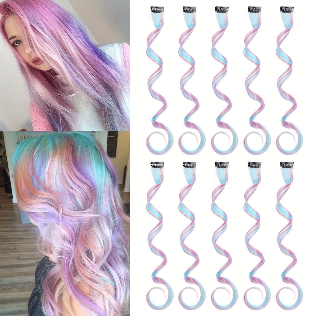 10pcs Colorful Hair Extensions Clips For Daily Wear, Party