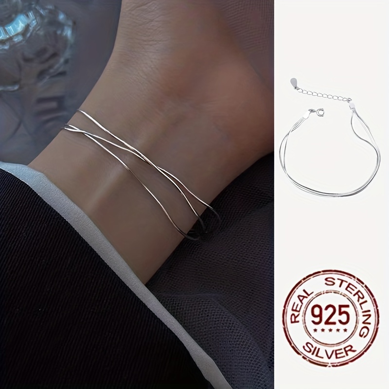 

925 Sterling Silver 3 Layers Snake Bone Chain Bracelet Elegant Temperament Hand Chain Jewelry 1pc