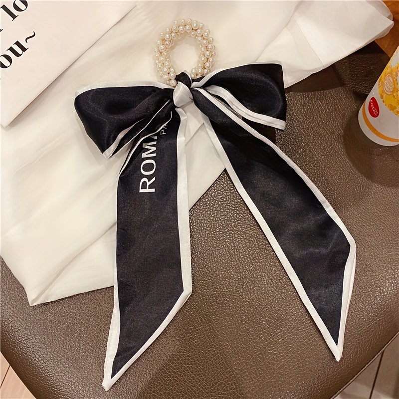 Ladies Pearl Bow Hair Tie Large Fashion Luxury Hair Rope - Temu