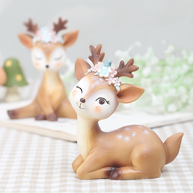 1pc かわいい樹脂子鹿雌鹿置物おもちゃ森林動物鹿飾りホーム