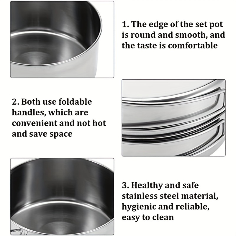 Stainless Steel Camping Cookware Set Portable And Durable - Temu