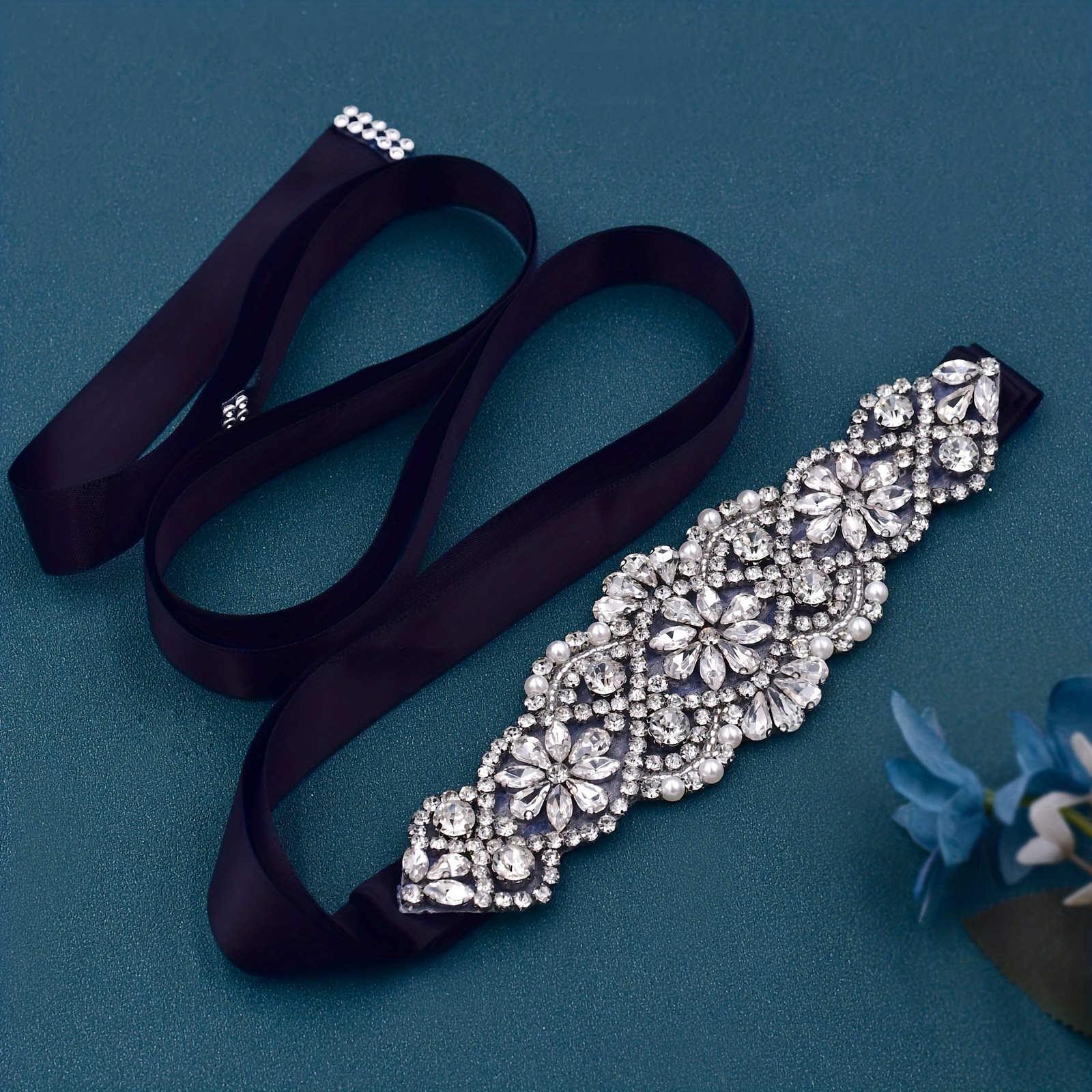 

Black Dress Rhinestone Inlaid Belt Light Luxury Thin Waist Band Catwalk Party Styling Waist Accessories