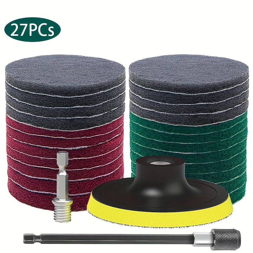 9/11/27pcs Power Scrubber Pads Drill Attachment, 4 Inch Headlight Restoration Kit Drill Brush Scouring Cleaning Pads For Kitchen, Bathroom, Grout, Carpet, Shower, Tub, Grill, Tile, Sanding