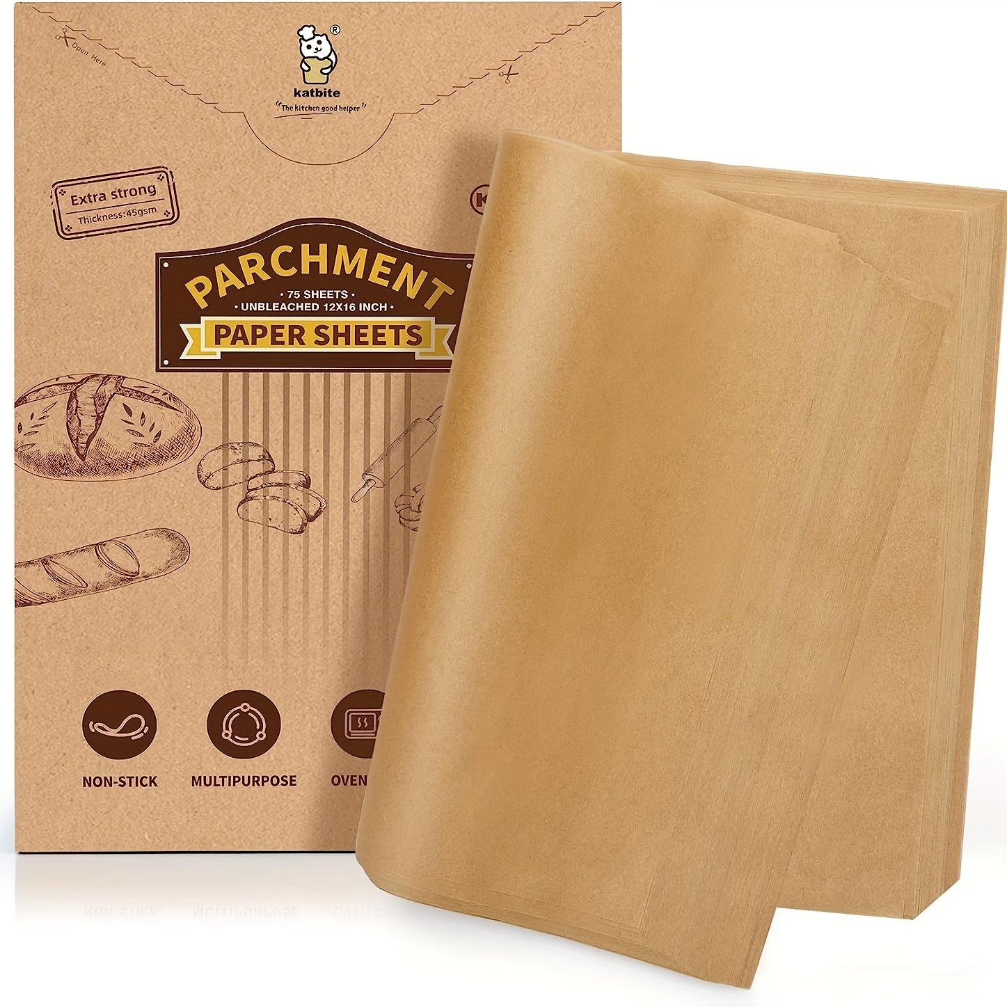 Katbite Unbleached Parchment Paper Sheets, Pre-cut Heavy Duty