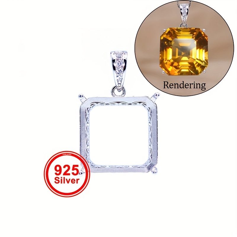 1pc Multi Sizes S925 Sterling Silver Pendants Square Rhinestone Settings  For Handmade Jewelry Making