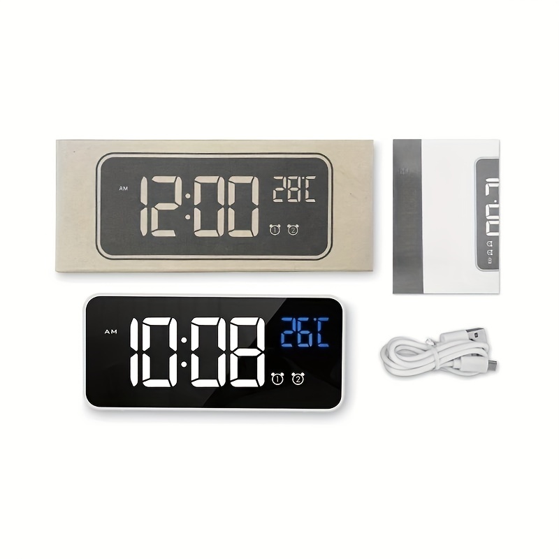 Réveil numérique LED Horloge de bureau Snooze Dimmable Blanc 12/24 Réveil  électrique/batterie double (entre en mode d'économie d'énergie après 8