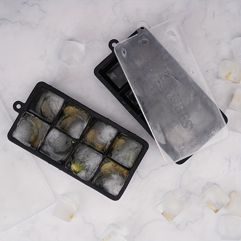 1pc Silicone Ice Tray with Lid for 8 Giant Ice Cubes, Whiskey Cocktails
