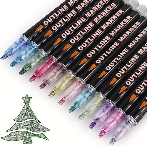 1 set (12 pieces) of dreamy double line outline pens, color outline pens,  fluorescent graffiti pens, metal greeting card pens