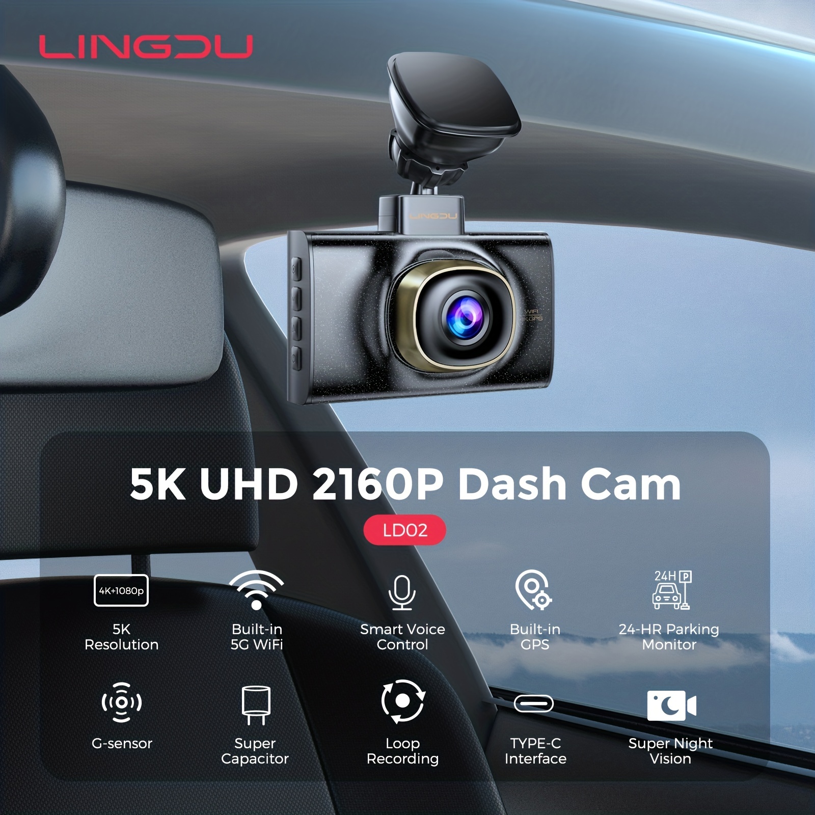 4K WiFi Dash Cam UHD 2160P Front Dash Camera Night Vision Car Camera 64GB  Card