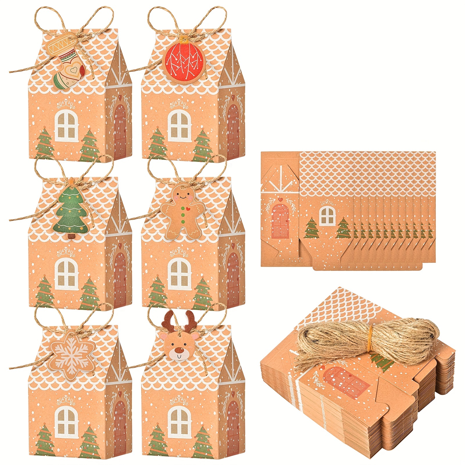 24sets Small Kraft Gingerbread House Shape Gift Box Buffalo