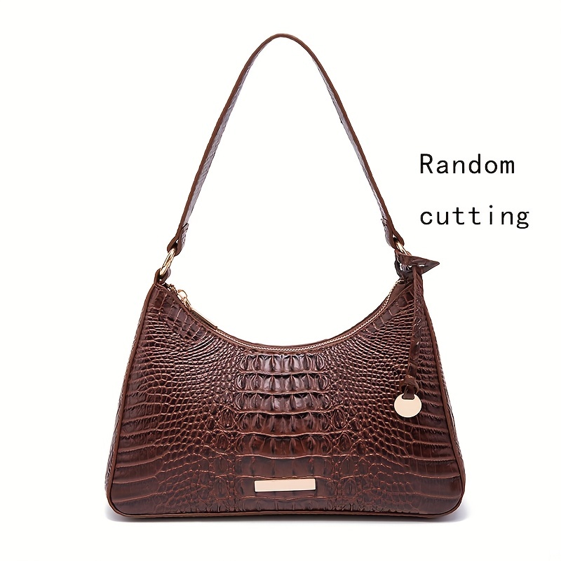 Brown Crocodile Embossed Small Shoulder Bag NEW