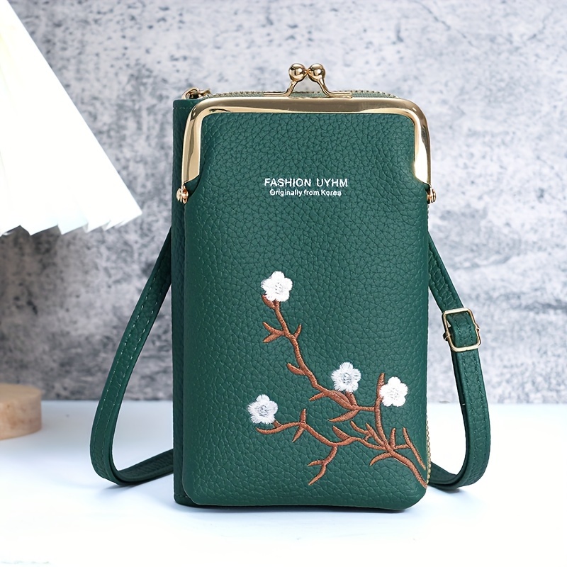 Bolsa Teléfono Celular Bordada Flores Mini Bolso Cruzado - Temu