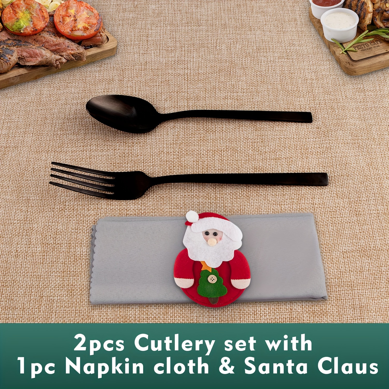 Christmas Black Stainless Steel Cutlery Silverware Pattern - Temu