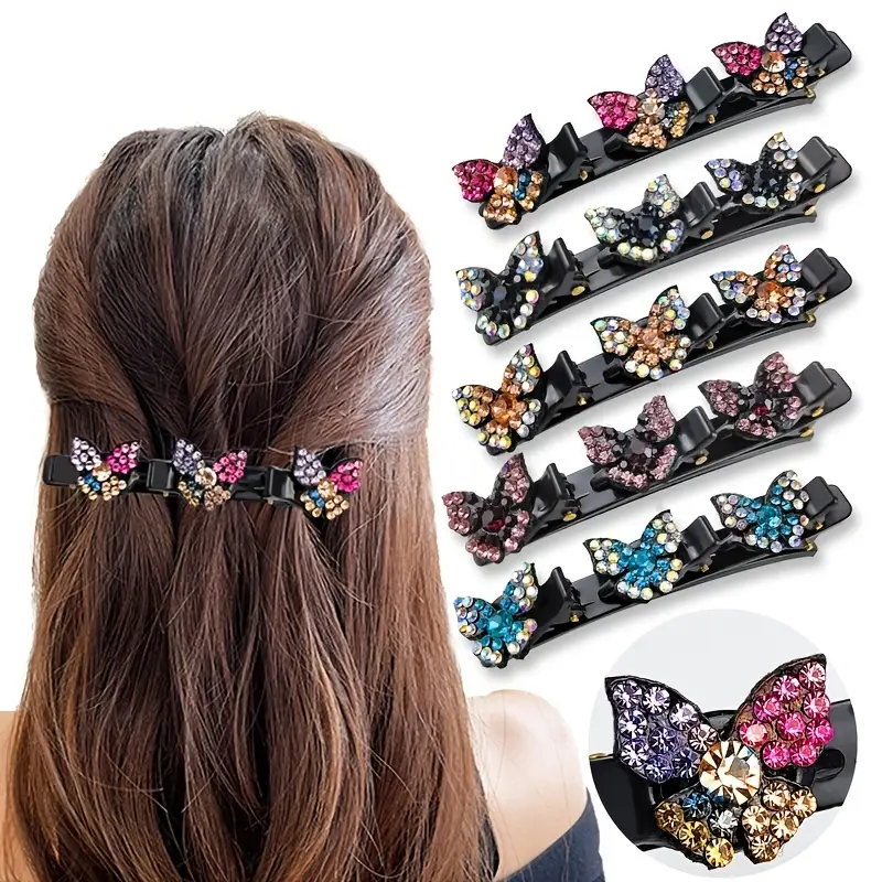 Temu Braided Hair Clips, Bobby Pins, Hairpins for Women Girls, Sparkling Rhinestone Crystal Butterfly Vintage Barrette Hair Accessories,Hair Products