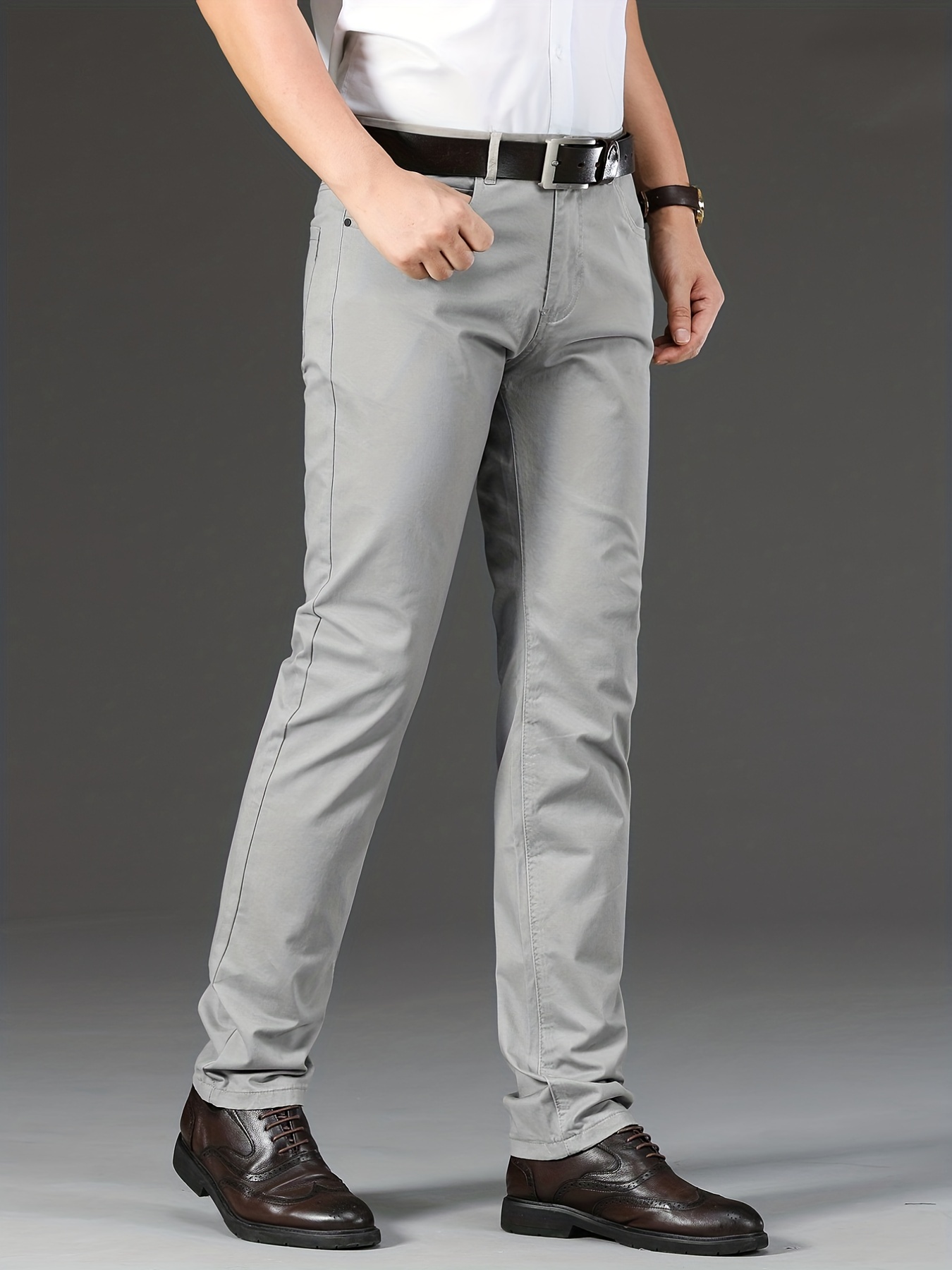 Men's Solid Color Business Casual Straight Pants - Temu New Zealand