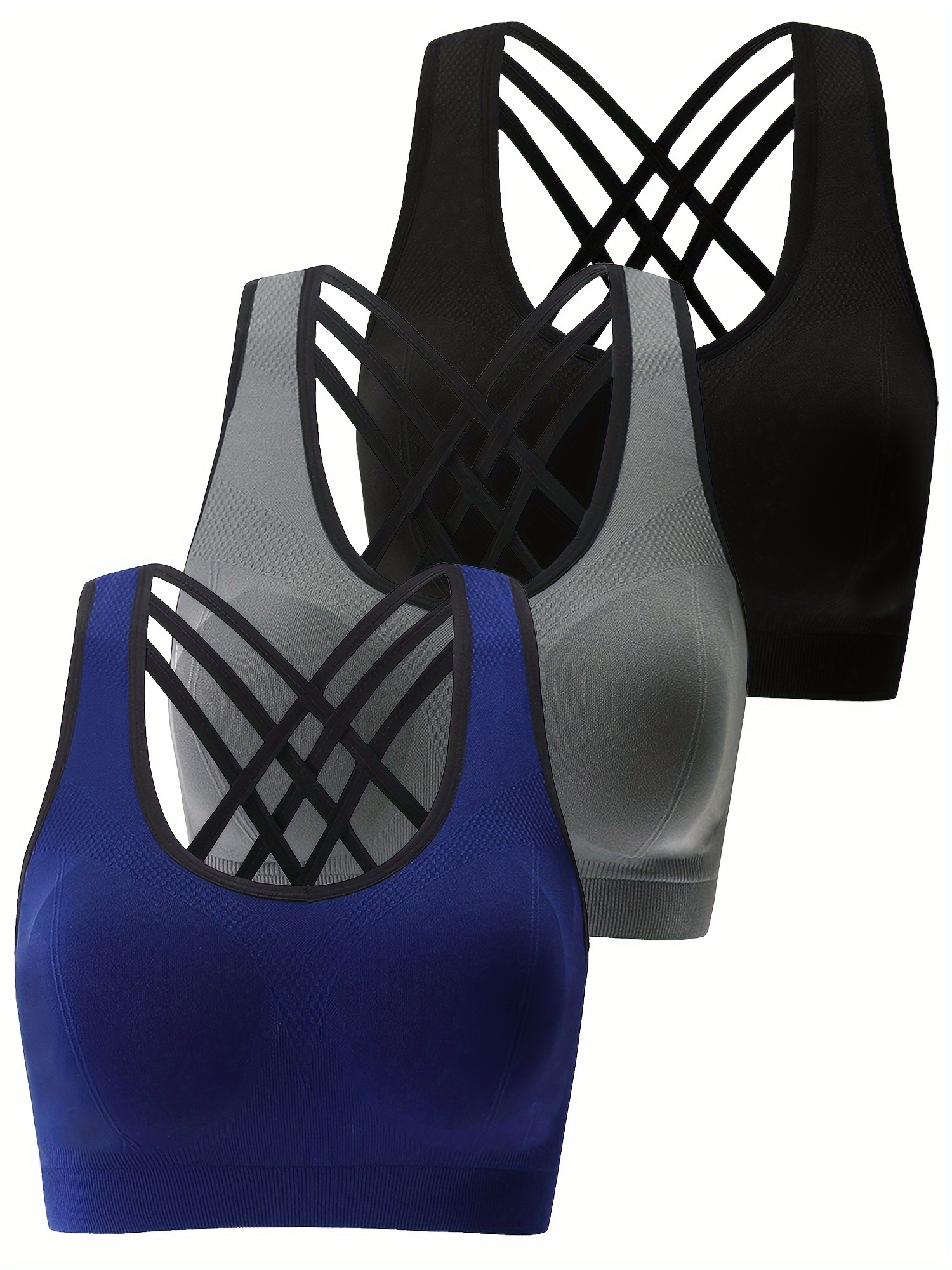 3pcs Criss Cross Back Wireless Bras, Comfy & Breathable Full Coverage Bra,  Women's Lingerie & Underwear