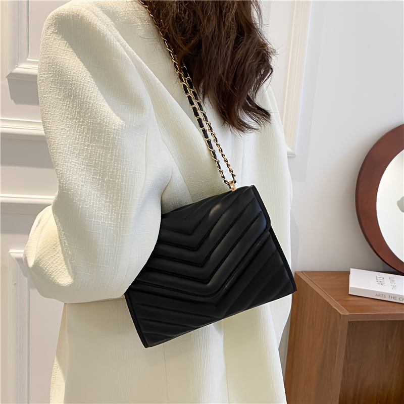 Solid Color Quilted Detail Shoulder Bag match Flap Shoulder - Temu