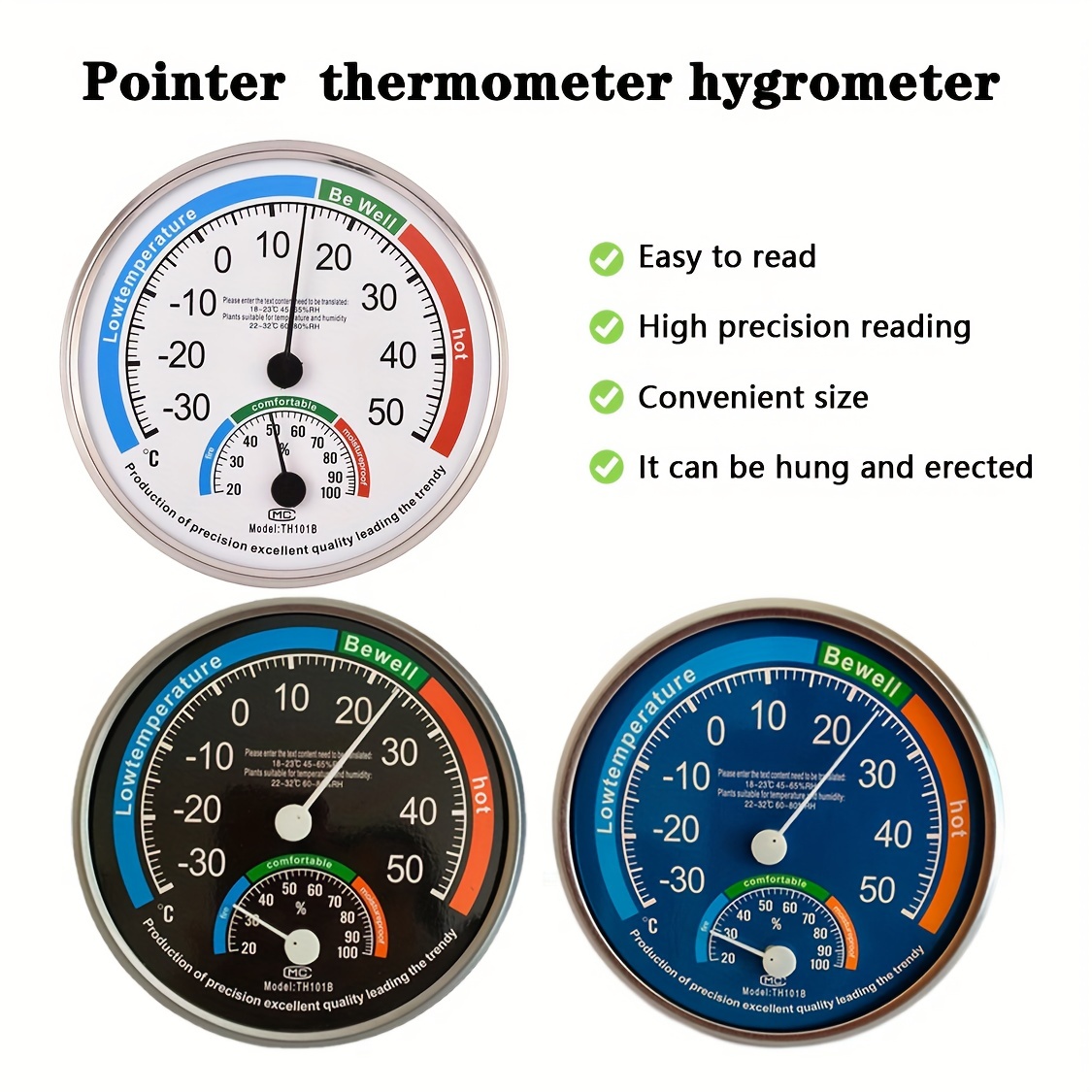 Techinal Mini Indoor Thermometer Hygrometer Analog 2 in 1 Temperature  Humidity Monitor Gauge for Home Room Outdoor Offices