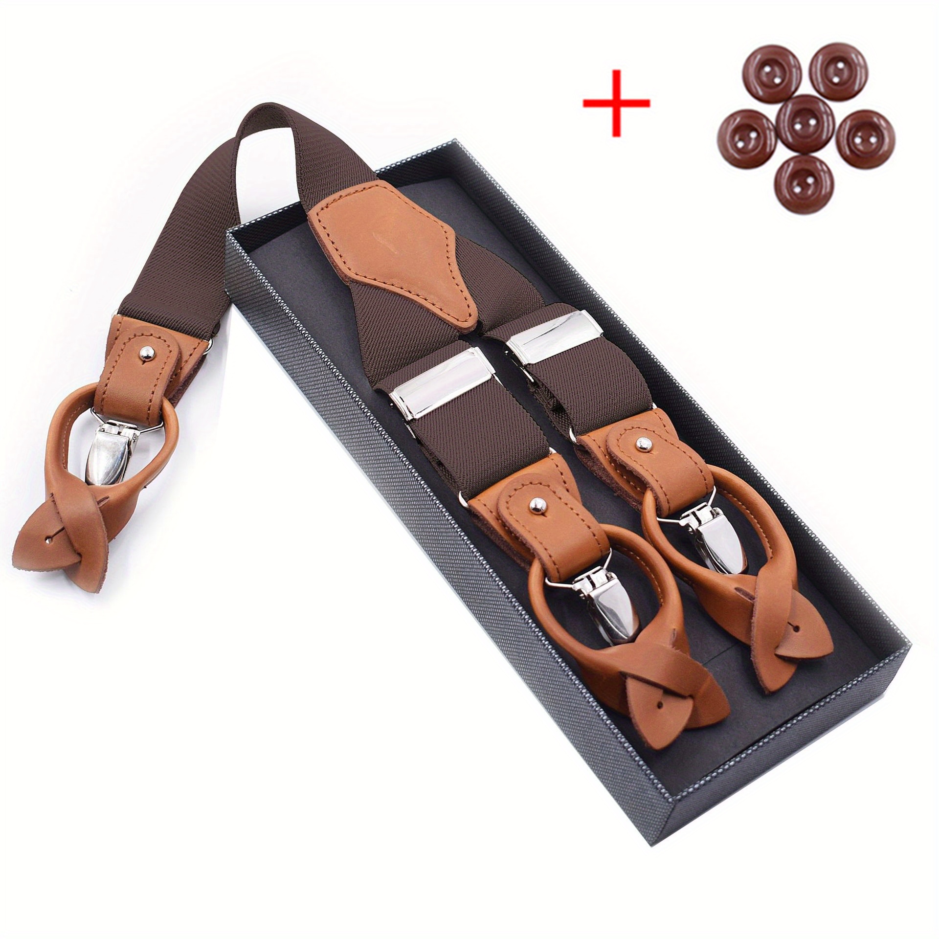 3.5cm X 125cm Men's Genuine Suspenders For Trousers, Elastic Clip-on Braces For Dress Pants, Adult Style Suspenders, Premium Set